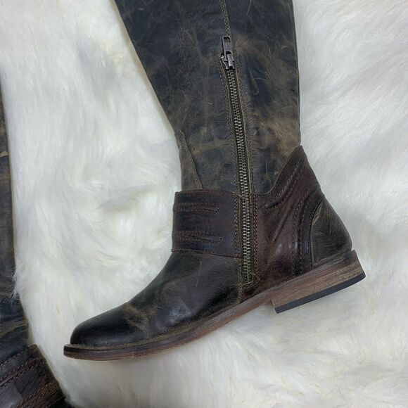 Spirit By Lucchese Leather Distress Brown Riding Boots Tall Calf Buckle Size 6.5 - Picture 6 of 16